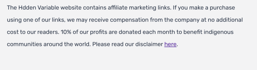 The Hdden Variable website contains affiliate marketing links. If you make a purchase using one of our links, we may receive compensation from the company at no additional cost to our readers. 10% of our profits are donated monthly to benefit indigenous communities around the world. Read our disclaimer here.