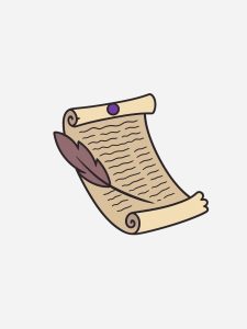Illustration of a parchment and a feather, symbolising how the first trips were registered.