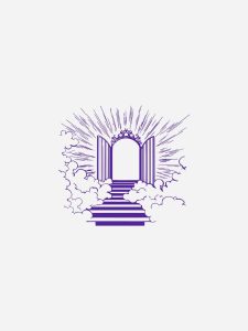 science-spirituality-neuroscience-points-to-ancient-wisdom Drawing of a gate open to what seems heaven, in between light rays and clouds.