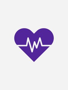 Illustration of a purple heart with medical heart beats inside it.