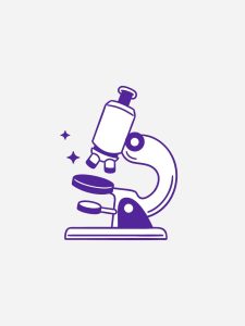 Illustration of a purple microscope, indicating the patterns Dr Balboni found.
