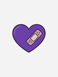 Illustration of a purple heart with a plaster over it.