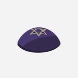 Illustration of a purple kippah, with a golden star on top of it.