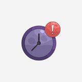 Image of a purple clock with a red circle and an exclamation dot on top of it, indicating delay.
