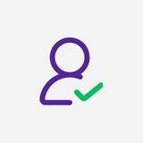 A minimalist icon showing a person with a green tick on its right side.